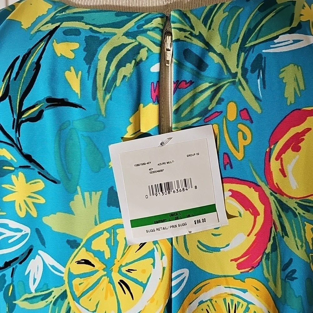 Cappagallo dress NWT Floral Fruit Print Sleeveless Dress Blue and Yellow Size Lg - Picture 5 of 6